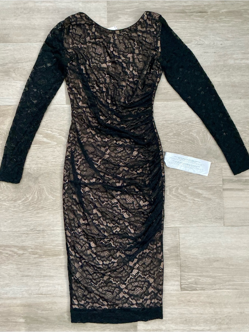 NEW Dress the Population Mona Lace Cocktail Gown Black Beige Lining Small S NWT